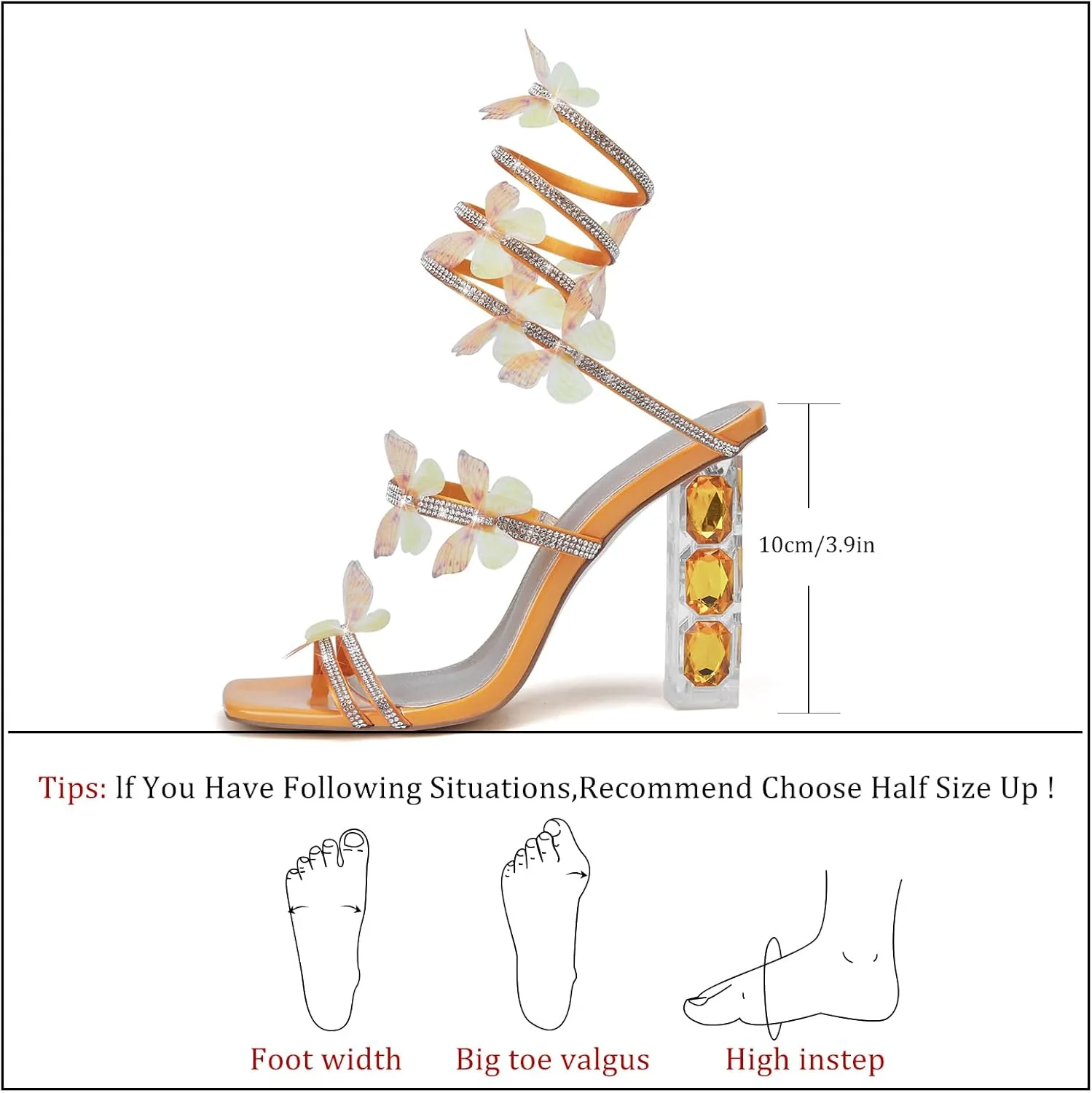 Strappy Heels for Women Rhinestone Crystal High Block Heeled Sandals Square Open Toe Sparkly Dress Prom Heels Shoes for Party Wedding