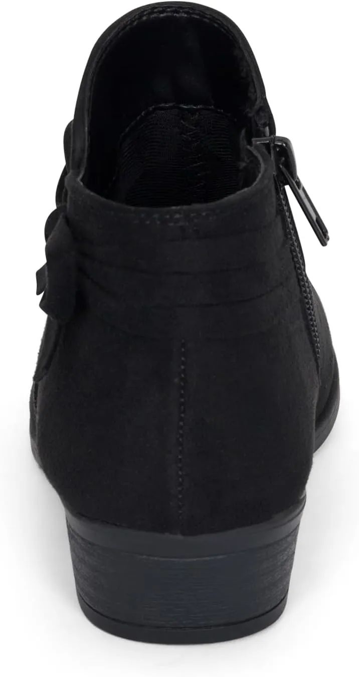 STYLISH S MIRLO-K ~ Little Girls Low Stacked Heel Almond Toe Ankle Booties With Side Zipper And Bow Tie