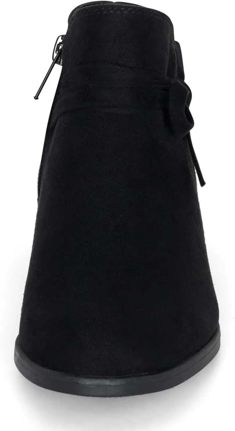 STYLISH S MIRLO-K ~ Little Girls Low Stacked Heel Almond Toe Ankle Booties With Side Zipper And Bow Tie