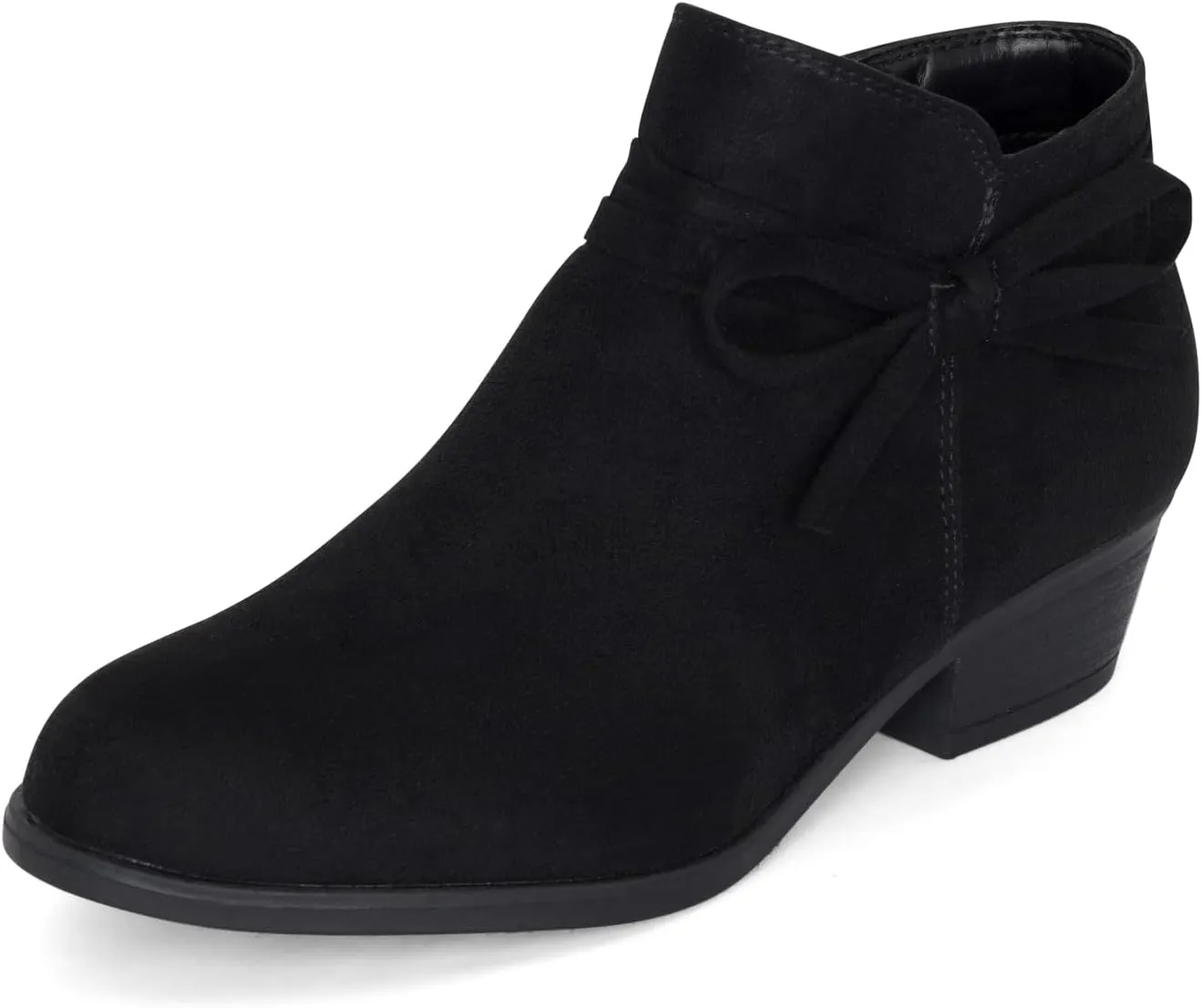 STYLISH S MIRLO-K ~ Little Girls Low Stacked Heel Almond Toe Ankle Booties With Side Zipper And Bow Tie