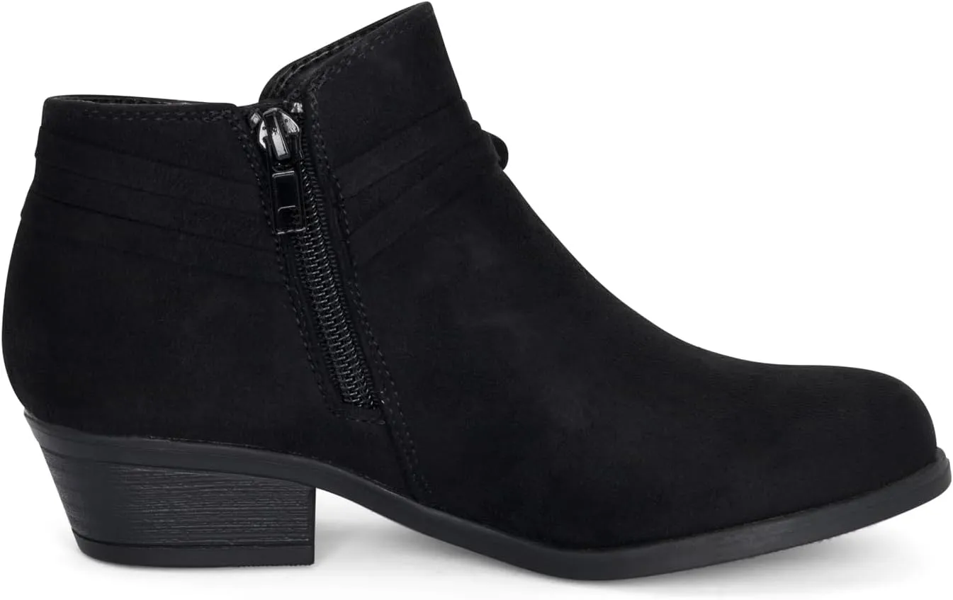 STYLISH S MIRLO-K ~ Little Girls Low Stacked Heel Almond Toe Ankle Booties With Side Zipper And Bow Tie
