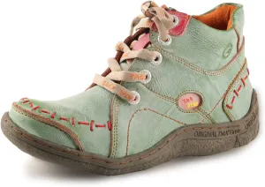 TMA EYES Women Stitching Shoes Leather Lace-up Low Heel Handwork Casual Boots