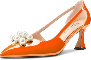TNYNFBEB Women Chunky Block Mid Heel Close Pointed Toe Pumps Slip-on Rhinestone Crystal Party Cute 2.6 Inches Heels