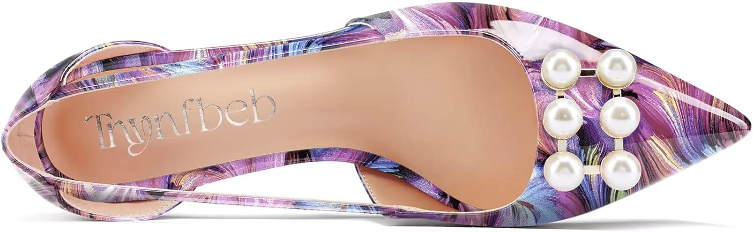 TNYNFBEB Women Chunky Block Mid Heel Close Pointed Toe Pumps Slip-on Rhinestone Crystal Party Cute 2.6 Inches Heels
