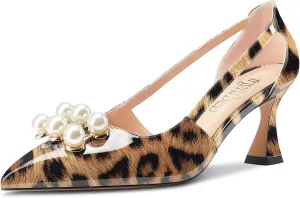 TNYNFBEB Women Chunky Block Mid Heel Close Pointed Toe Pumps Slip-on Rhinestone Crystal Party Cute 2.6 Inches Heels