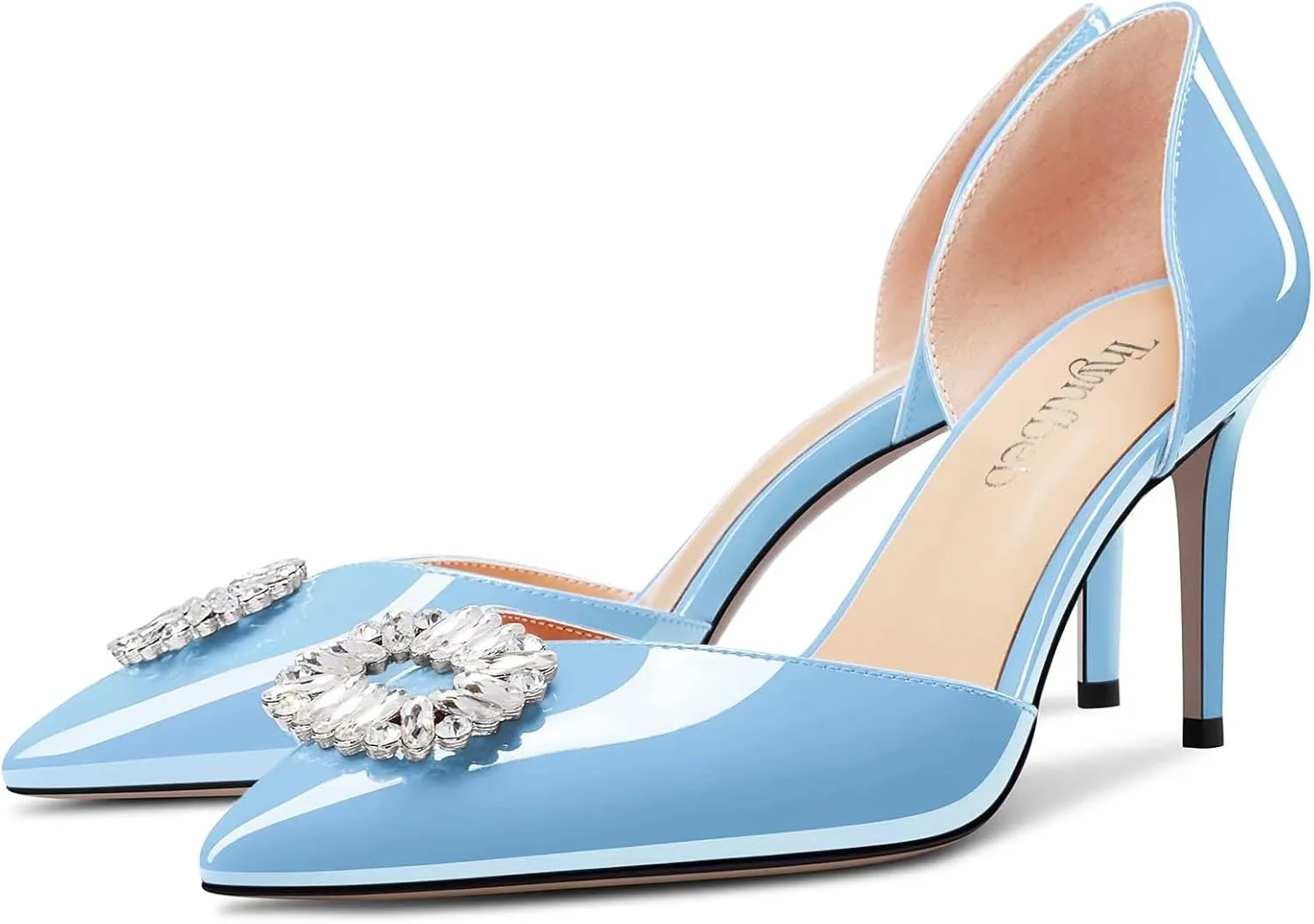 TNYNFBEB Women Mid Heel Close Pointed Toe Pumps Slip-on Rhinestone Crystal Wedding Party Cute Basic Classic 3.2 Inches Heels
