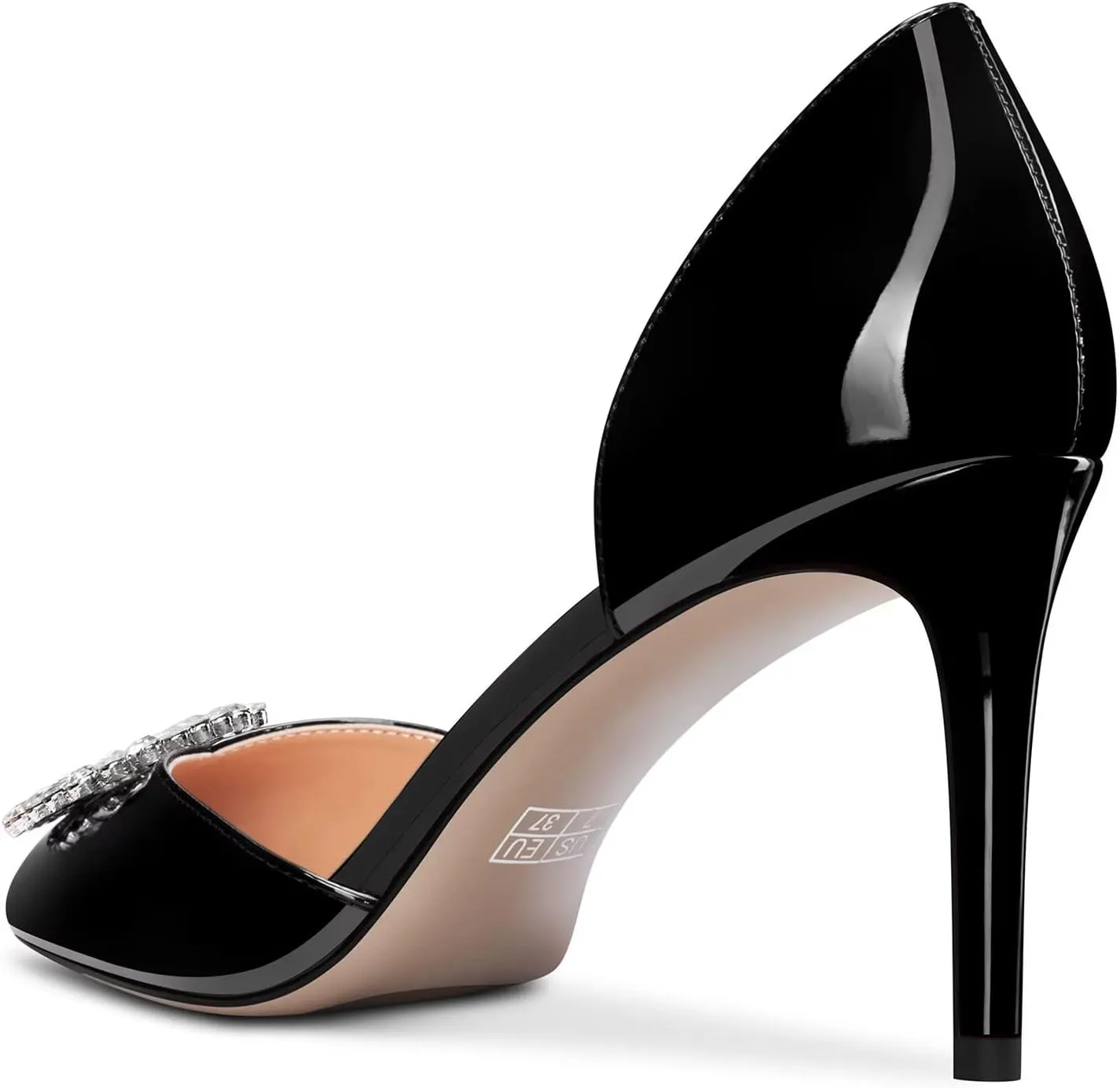 TNYNFBEB Women Mid Heel Close Pointed Toe Pumps Slip-on Rhinestone Crystal Wedding Party Cute Basic Classic 3.2 Inches Heels
