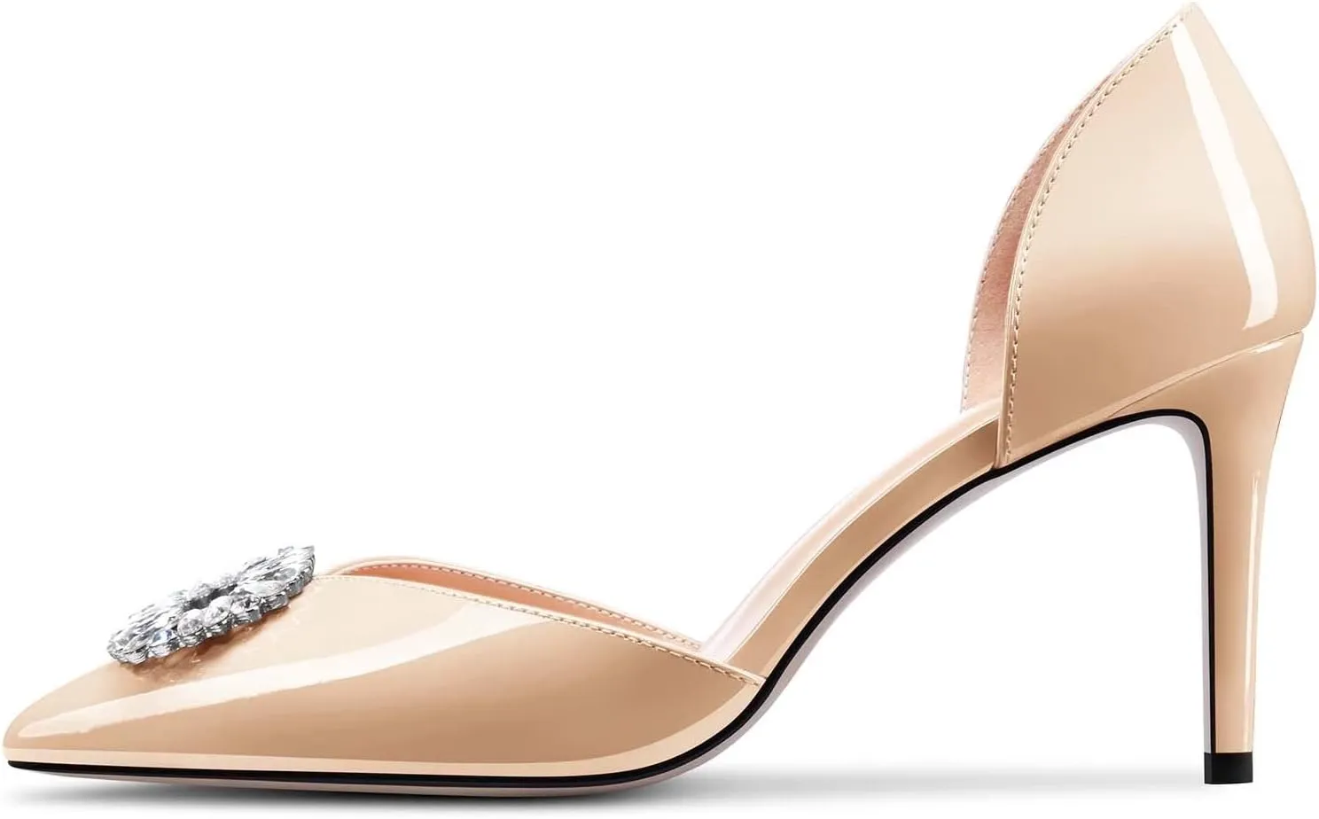 TNYNFBEB Women Mid Heel Close Pointed Toe Pumps Slip-on Rhinestone Crystal Wedding Party Cute Basic Classic 3.2 Inches Heels