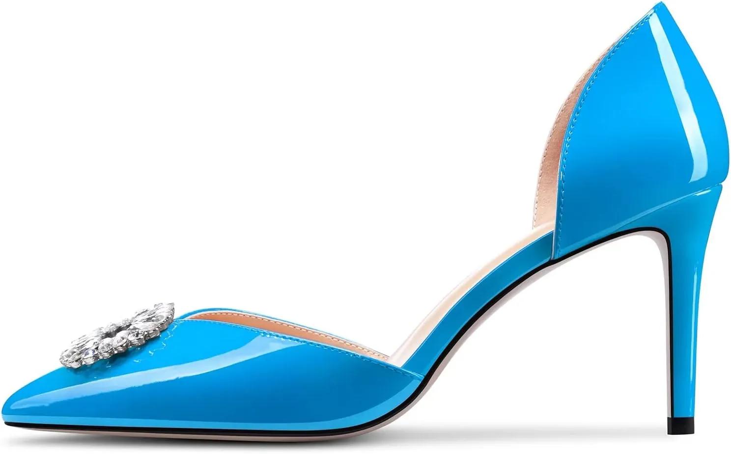 TNYNFBEB Women Mid Heel Close Pointed Toe Pumps Slip-on Rhinestone Crystal Wedding Party Cute Basic Classic 3.2 Inches Heels