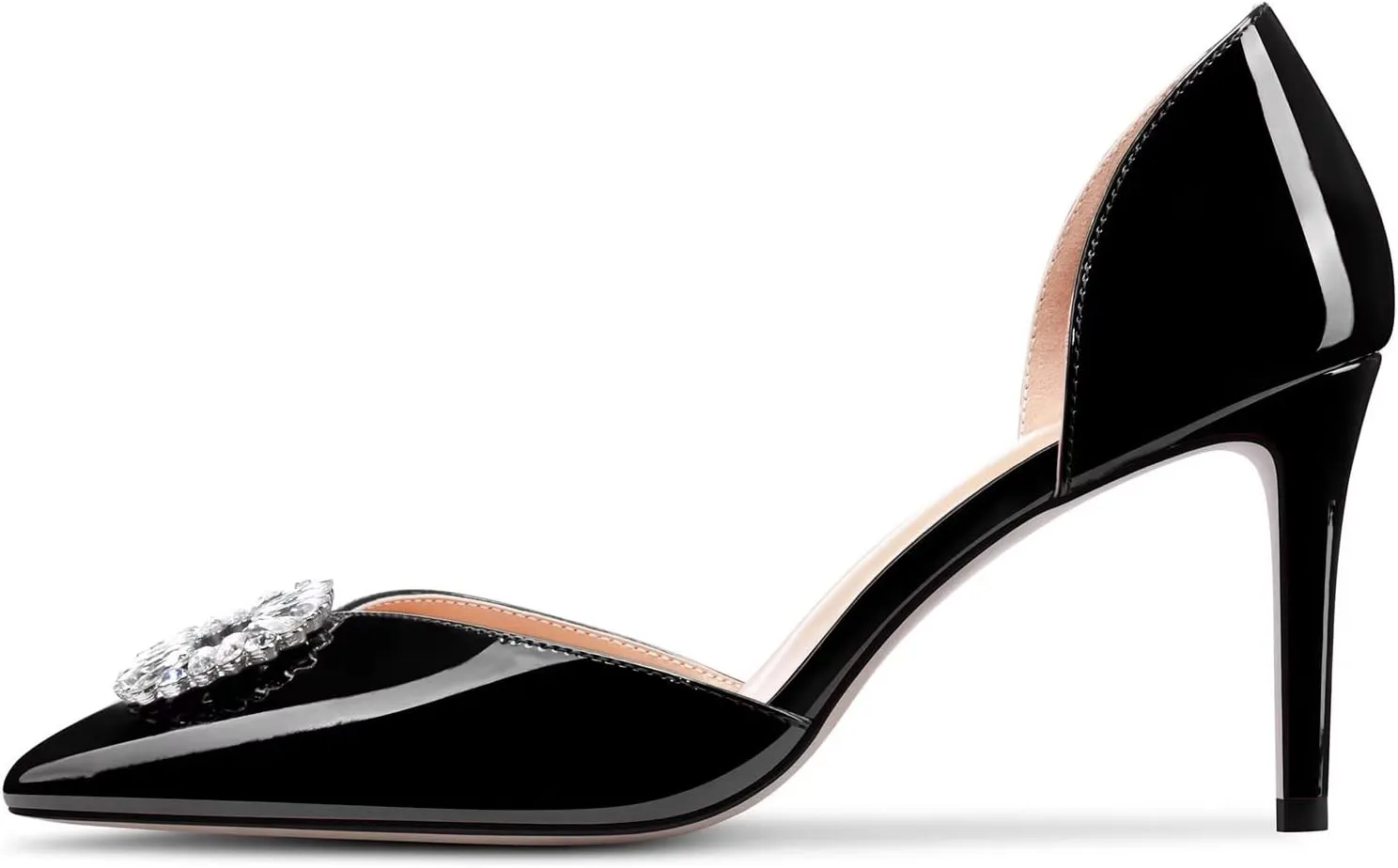 TNYNFBEB Women Mid Heel Close Pointed Toe Pumps Slip-on Rhinestone Crystal Wedding Party Cute Basic Classic 3.2 Inches Heels