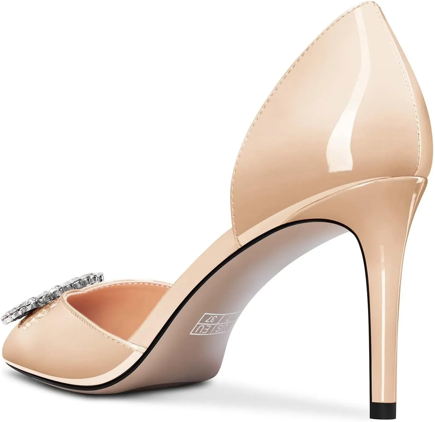 TNYNFBEB Women Mid Heel Close Pointed Toe Pumps Slip-on Rhinestone Crystal Wedding Party Cute Basic Classic 3.2 Inches Heels