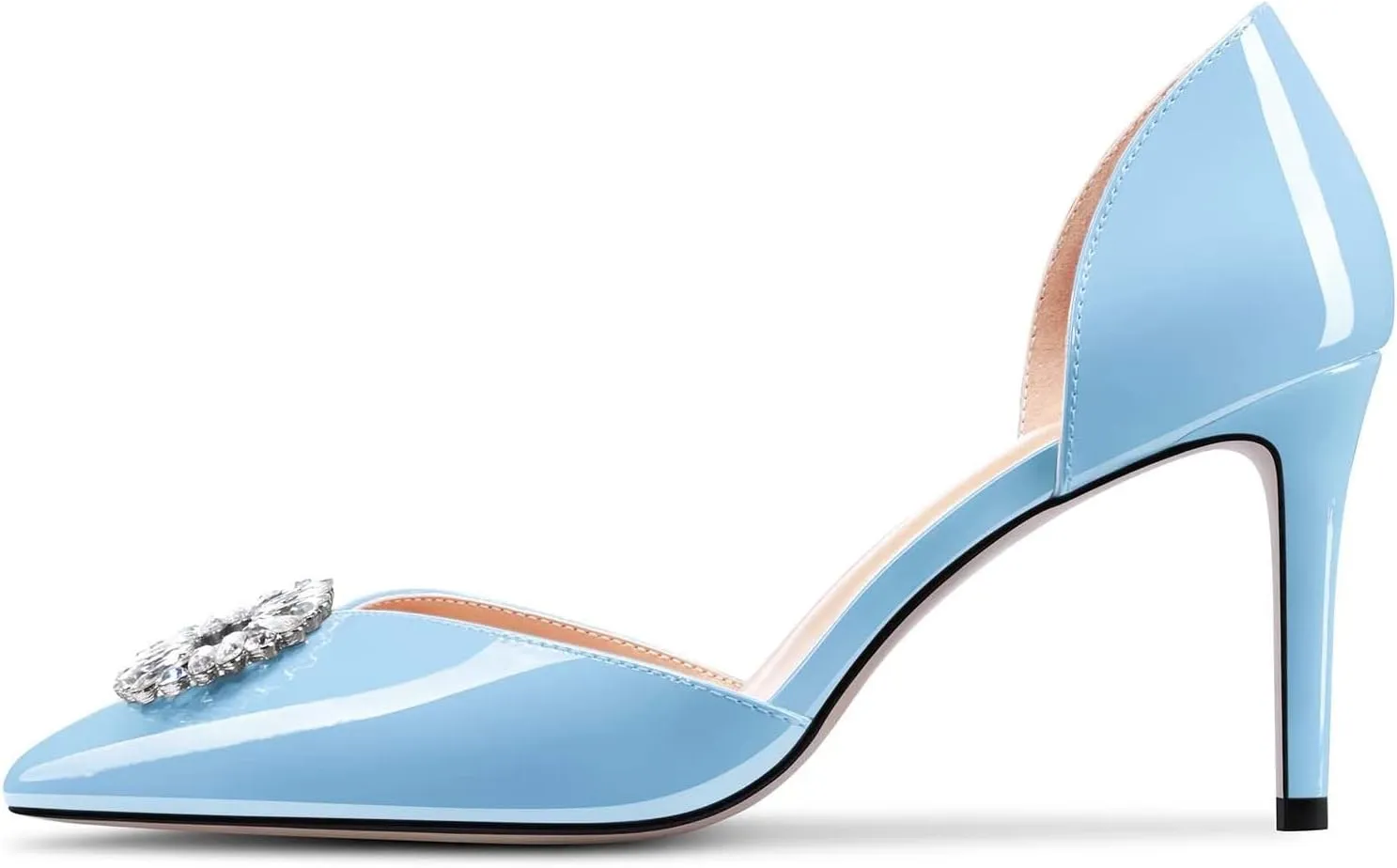 TNYNFBEB Women Mid Heel Close Pointed Toe Pumps Slip-on Rhinestone Crystal Wedding Party Cute Basic Classic 3.2 Inches Heels
