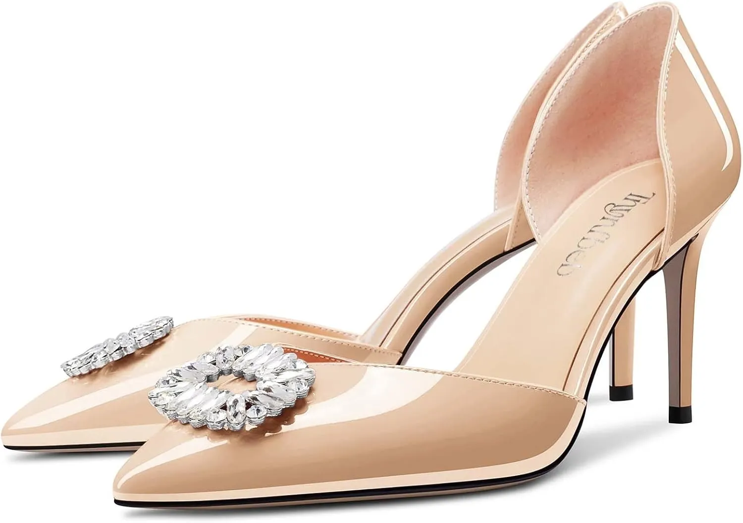 TNYNFBEB Women Mid Heel Close Pointed Toe Pumps Slip-on Rhinestone Crystal Wedding Party Cute Basic Classic 3.2 Inches Heels