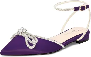 TNYNFBEB Womens Chunky Block Low Heel Pointed Toe Pumps Ankle Strap Buckle Rhinestone Crystal Party Glitter Cute 0.6 Inches Heels