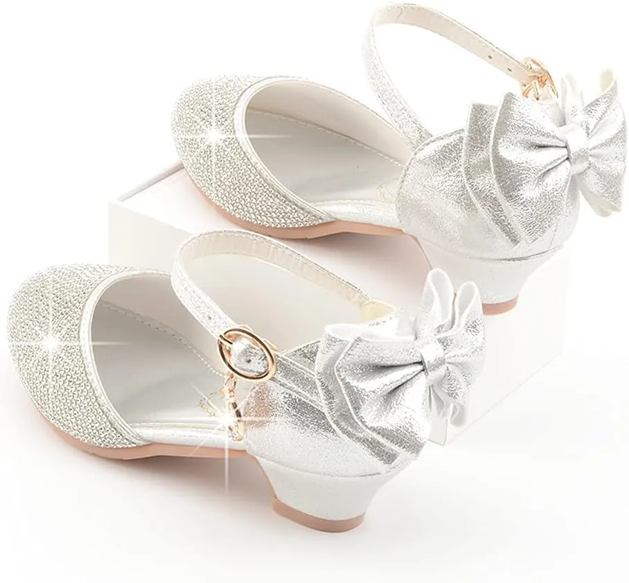Toddler Little Girls Dress Shoes Glitter Low Heel Mary Jane Sparkle Party Wedding Bridesmaids Princess Pumps Flower Girl Shoes