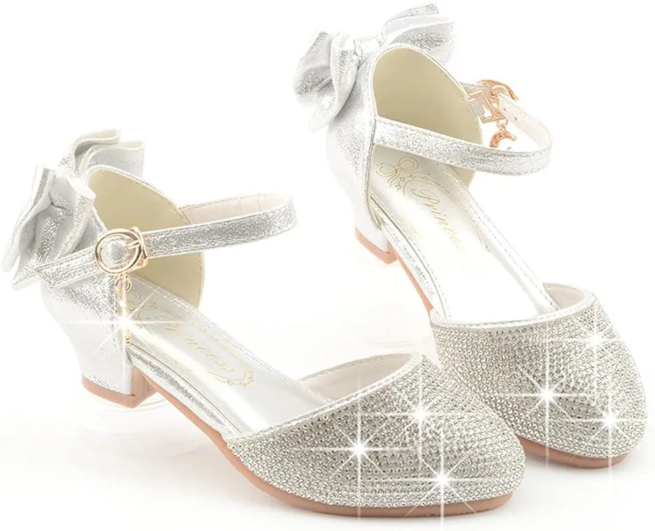 Toddler Little Girls Dress Shoes Glitter Low Heel Mary Jane Sparkle Party Wedding Bridesmaids Princess Pumps Flower Girl Shoes
