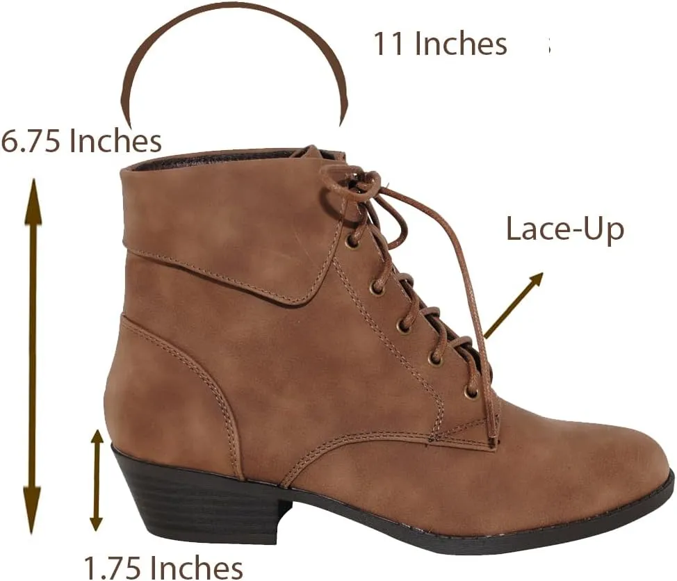 TOP Moda EC89 Women's Foldover Lace Up Low Chunky Heel Ankle Booties