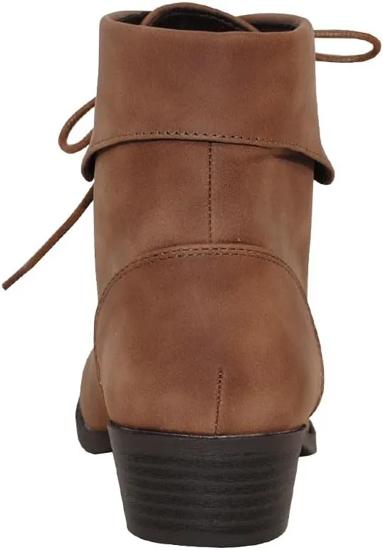TOP Moda EC89 Women's Foldover Lace Up Low Chunky Heel Ankle Booties