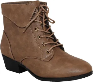 TOP Moda EC89 Women's Foldover Lace Up Low Chunky Heel Ankle Booties