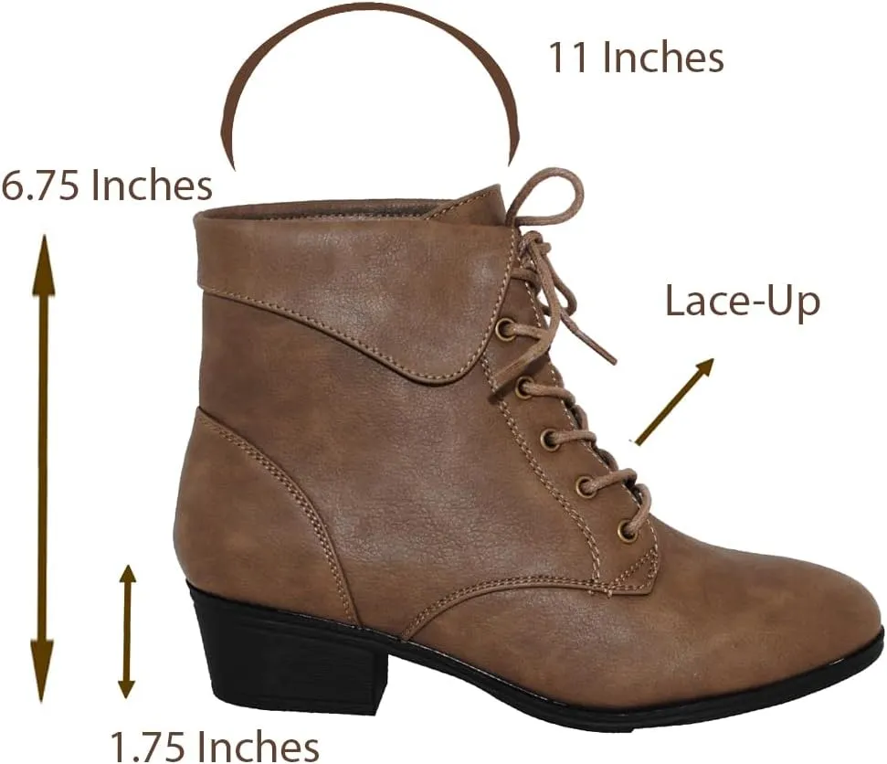 TOP Moda EC89 Women's Foldover Lace Up Low Chunky Heel Ankle Booties