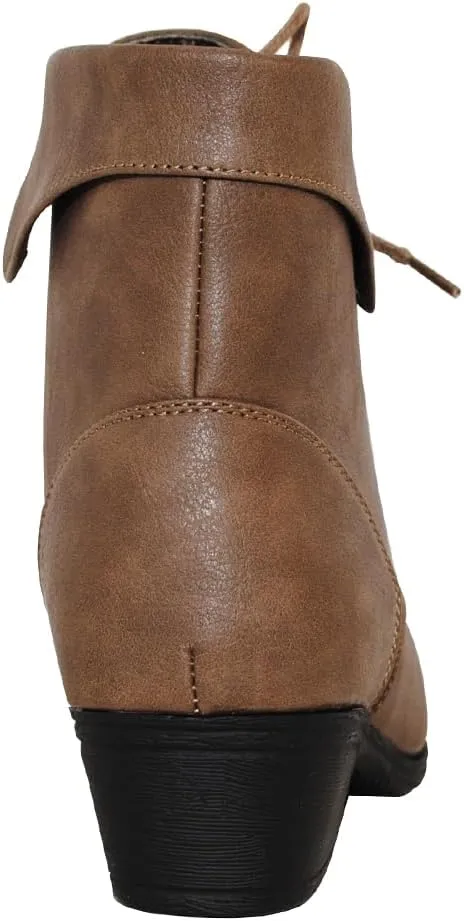 TOP Moda EC89 Women's Foldover Lace Up Low Chunky Heel Ankle Booties