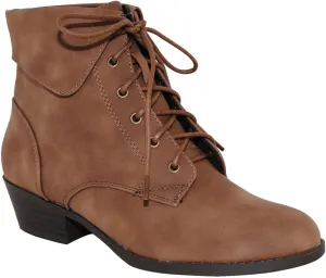TOP Moda EC89 Women's Foldover Lace Up Low Chunky Heel Ankle Booties