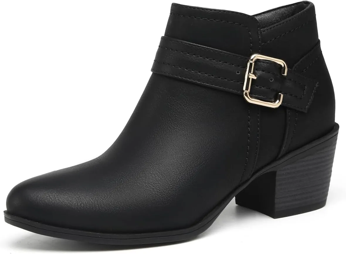 TYNDALL Women's Ankle Boots Chunky Heel Classic Low Heel Comfortable Western Side Zipper Booties Shoes