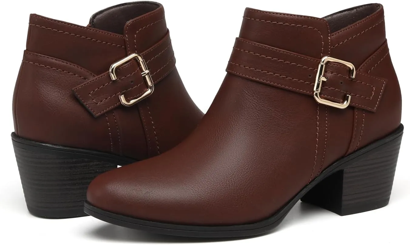 TYNDALL Women's Ankle Boots Chunky Heel Classic Low Heel Comfortable Western Side Zipper Booties Shoes