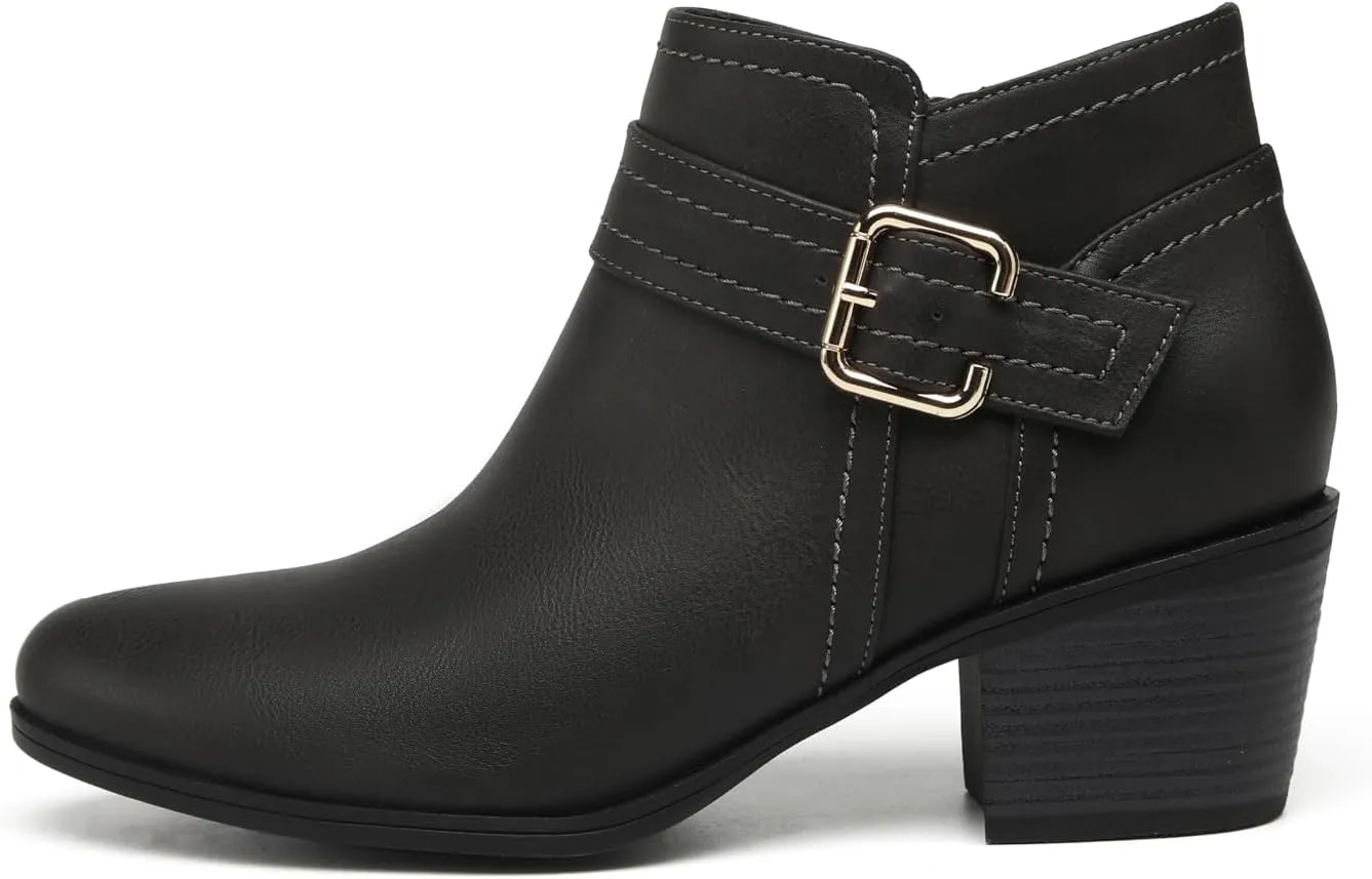 TYNDALL Women's Ankle Boots Chunky Heel Classic Low Heel Comfortable Western Side Zipper Booties Shoes