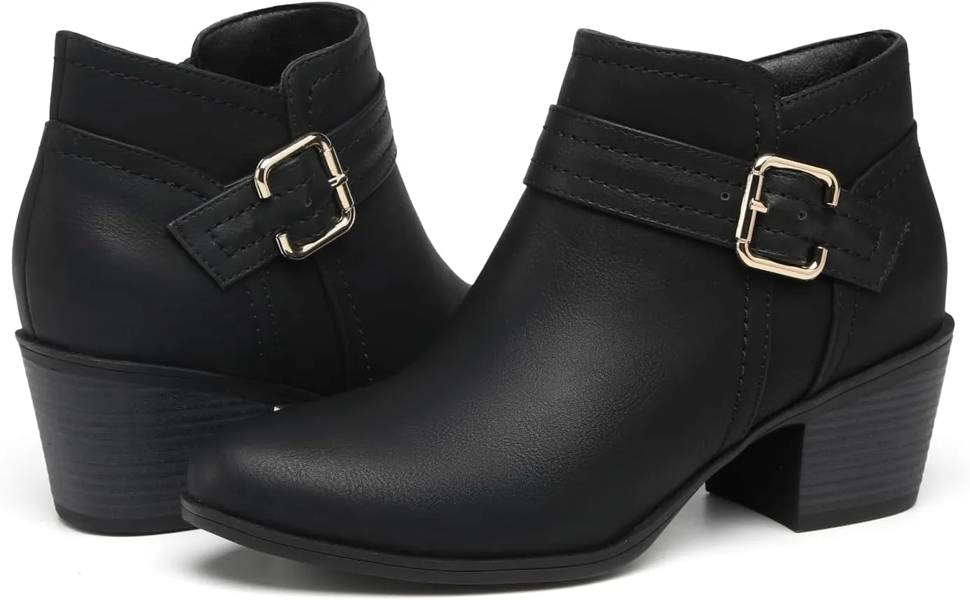 TYNDALL Women's Ankle Boots Chunky Heel Classic Low Heel Comfortable Western Side Zipper Booties Shoes