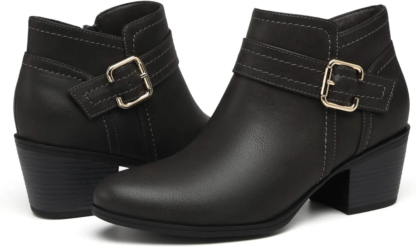 TYNDALL Women's Ankle Boots Chunky Heel Classic Low Heel Comfortable Western Side Zipper Booties Shoes