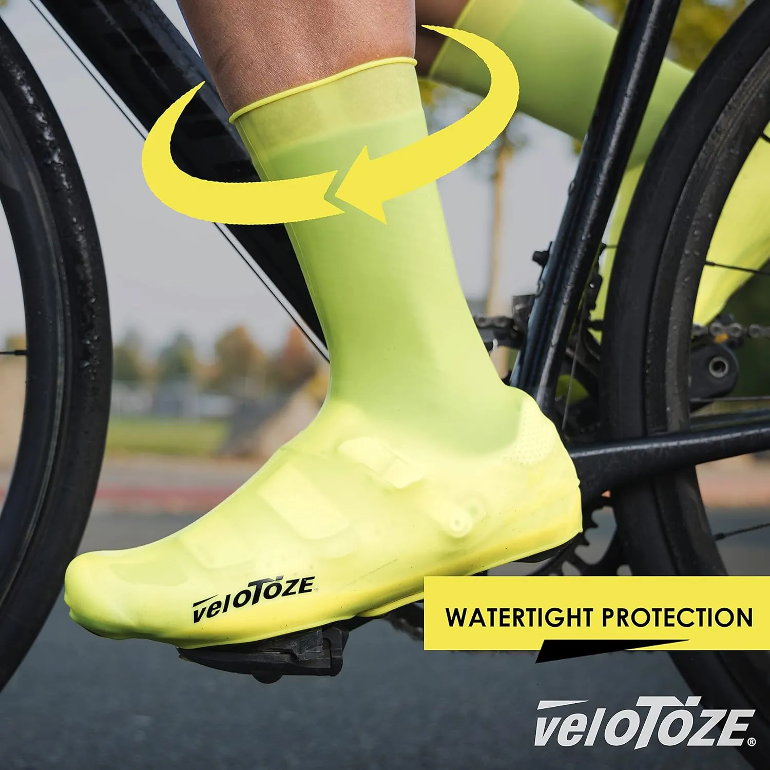 veloToze Tall Silicone Shoe Cover with Snaps - Covers Road Cycling Shoes - Waterproof, Windproof Reusable Boot-Style Overshoes for Bike Rides in Winter, Rain, Cold Weather Biking - for Men and Women