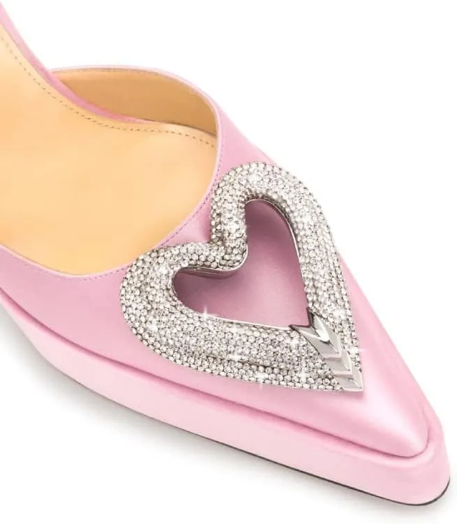 Vertundy Women's Platform Rhinestone Pumps - Ankle Strap Closed Pointed Toe Chunky Heel Satin Triple Heart Fashion Dress Shoes
