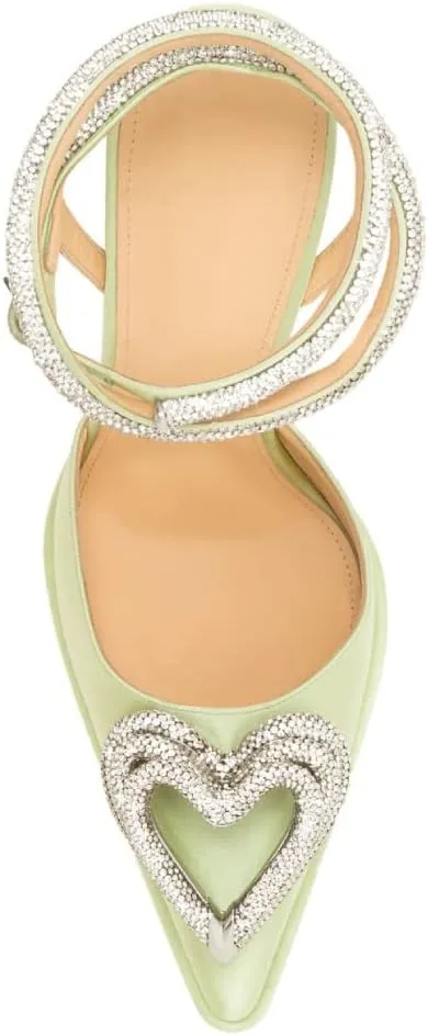 Vertundy Women's Platform Rhinestone Pumps - Ankle Strap Closed Pointed Toe Chunky Heel Satin Triple Heart Fashion Dress Shoes