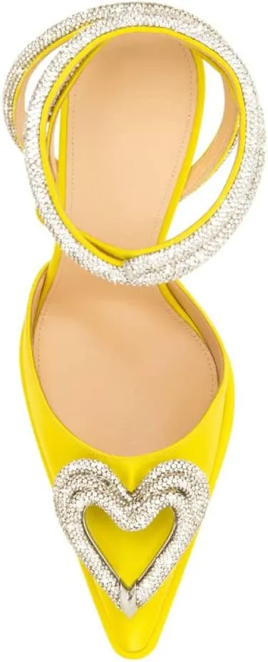 Vertundy Women's Platform Rhinestone Pumps - Ankle Strap Closed Pointed Toe Chunky Heel Satin Triple Heart Fashion Dress Shoes