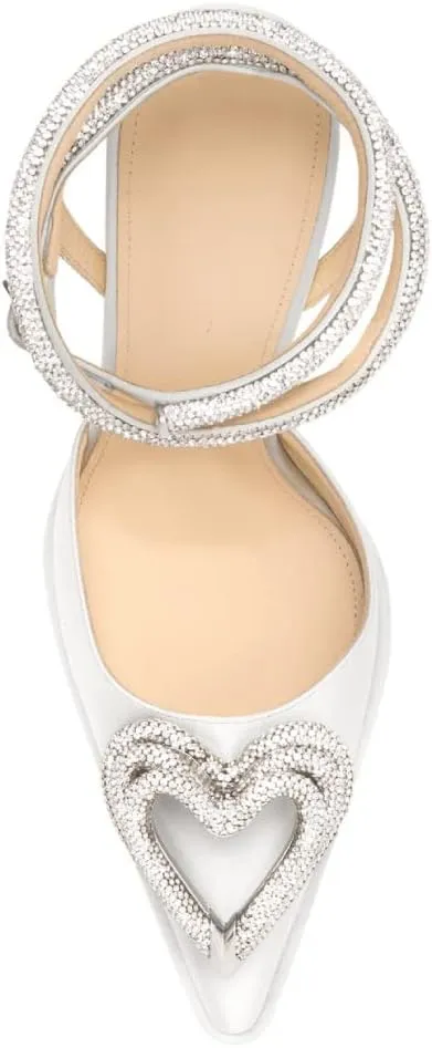 Vertundy Women's Platform Rhinestone Pumps - Ankle Strap Closed Pointed Toe Chunky Heel Satin Triple Heart Fashion Dress Shoes