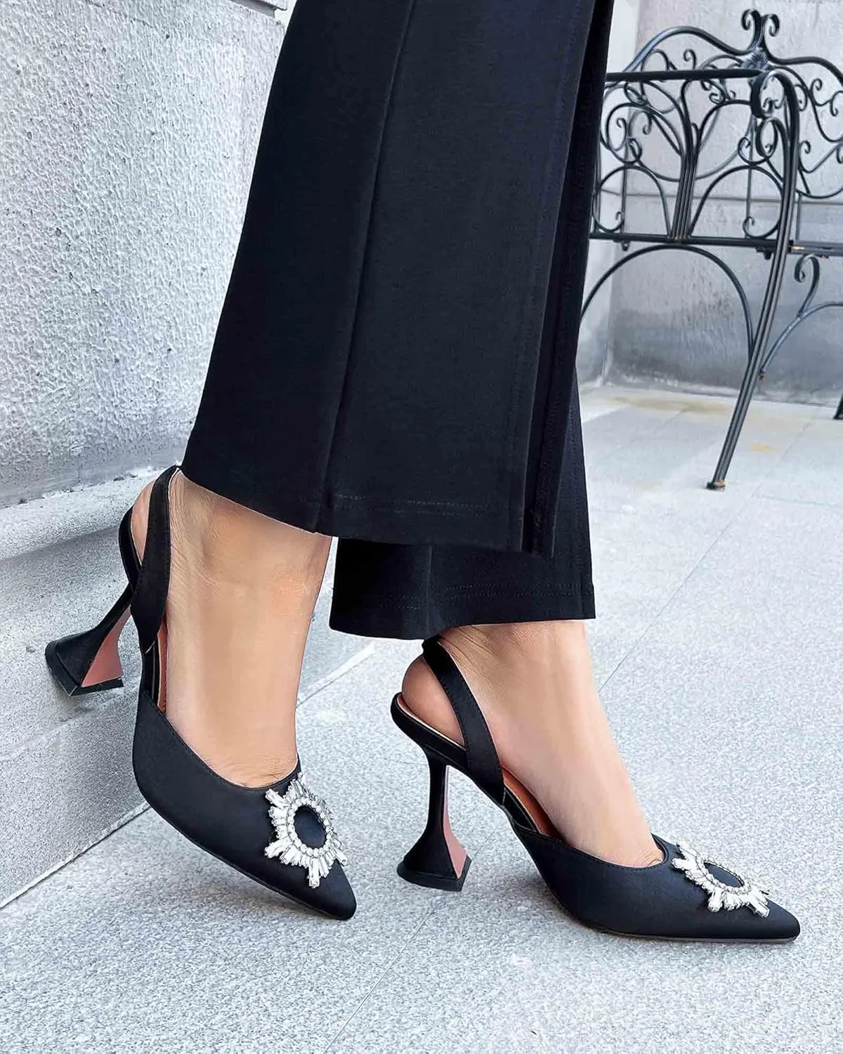 VETASTE Women's High Heel Crystal Slingback Pumps Pointed Toe Strappy Triangle Heeled Party Wedding Bride Pump Shoes