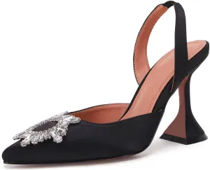 VETASTE Women's High Heel Crystal Slingback Pumps Pointed Toe Strappy Triangle Heeled Party Wedding Bride Pump Shoes
