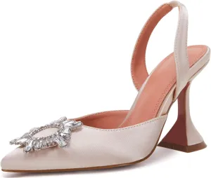VETASTE Women's High Heel Crystal Slingback Pumps Pointed Toe Strappy Triangle Heeled Party Wedding Bride Pump Shoes