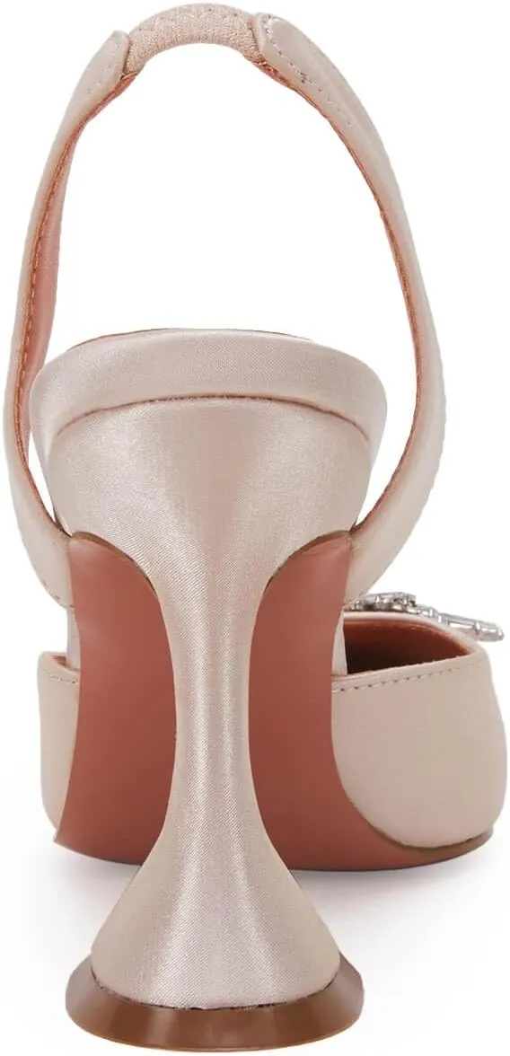 VETASTE Women's High Heel Crystal Slingback Pumps Pointed Toe Strappy Triangle Heeled Party Wedding Bride Pump Shoes