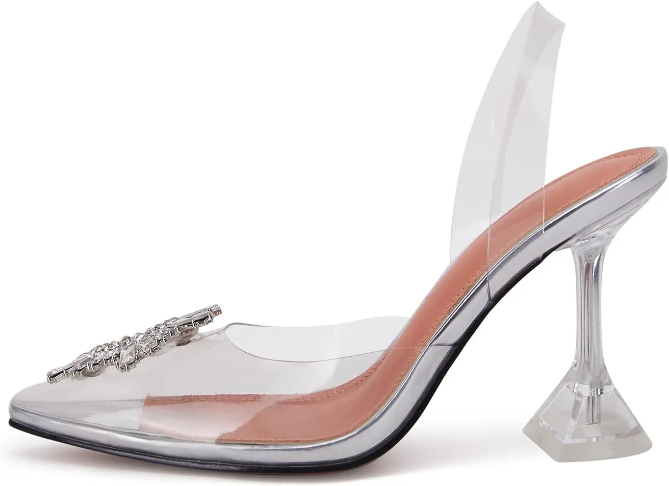 VETASTE Women's High Heel Crystal Slingback Pumps Pointed Toe Strappy Triangle Heeled Party Wedding Bride Pump Shoes