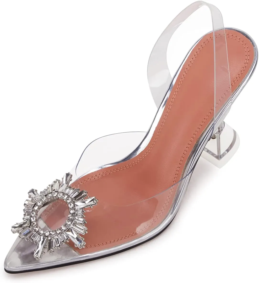 VETASTE Women's High Heel Crystal Slingback Pumps Pointed Toe Strappy Triangle Heeled Party Wedding Bride Pump Shoes