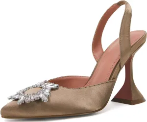VETASTE Women's High Heel Crystal Slingback Pumps Pointed Toe Strappy Triangle Heeled Party Wedding Bride Pump Shoes
