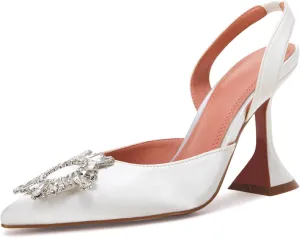 VETASTE Women's High Heel Crystal Slingback Pumps Pointed Toe Strappy Triangle Heeled Party Wedding Bride Pump Shoes