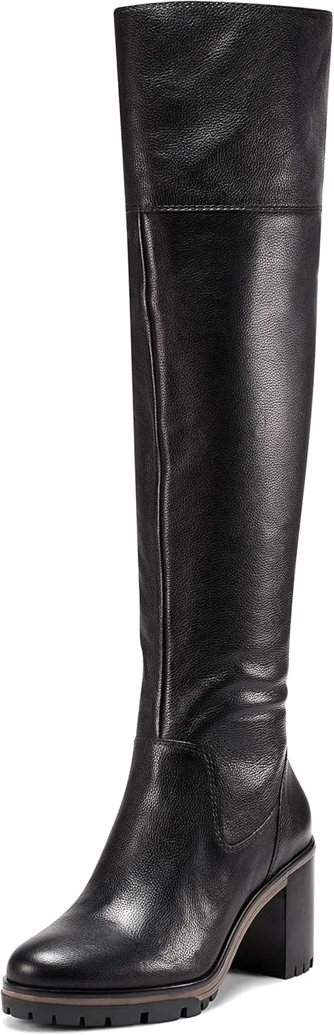 Vince Camuto Dasemma Caramel Leather Wide Calf Over The Knee Block Heel Boot