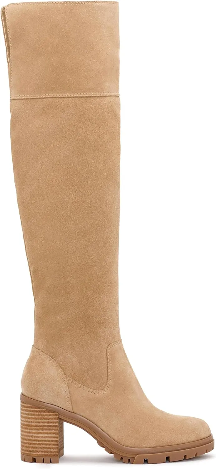 Vince Camuto Dasemma Caramel Leather Wide Calf Over The Knee Block Heel Boot