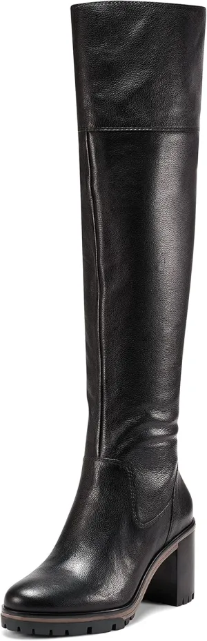 Vince Camuto Dasemma Caramel Leather Wide Calf Over The Knee Block Heel Boot
