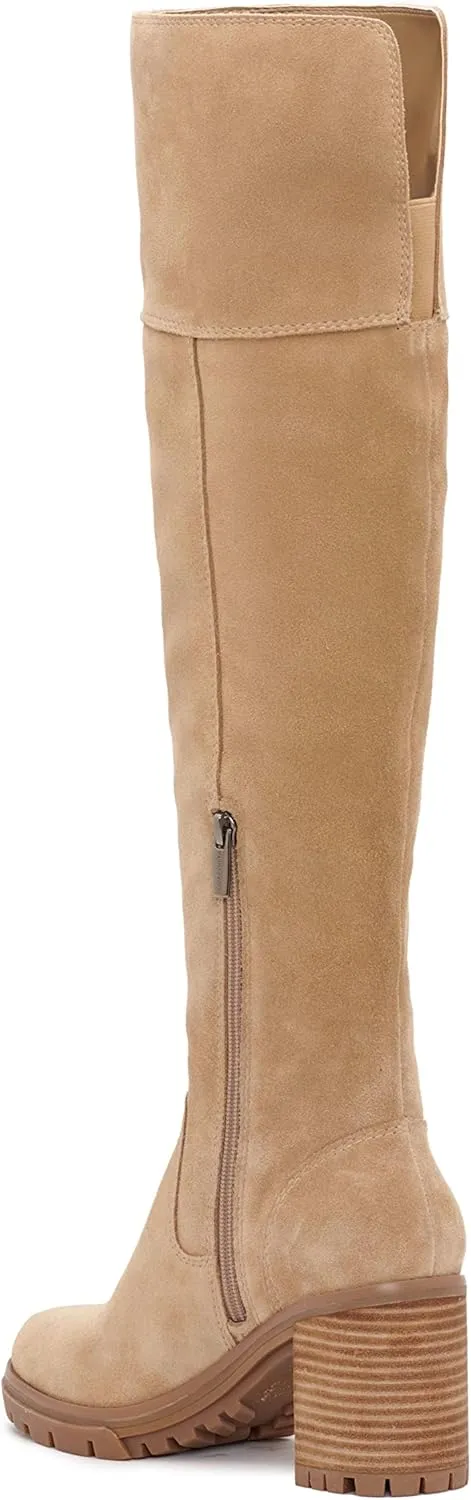 Vince Camuto Dasemma Caramel Leather Wide Calf Over The Knee Block Heel Boot