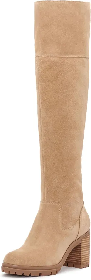 Vince Camuto Dasemma Caramel Leather Wide Calf Over The Knee Block Heel Boot