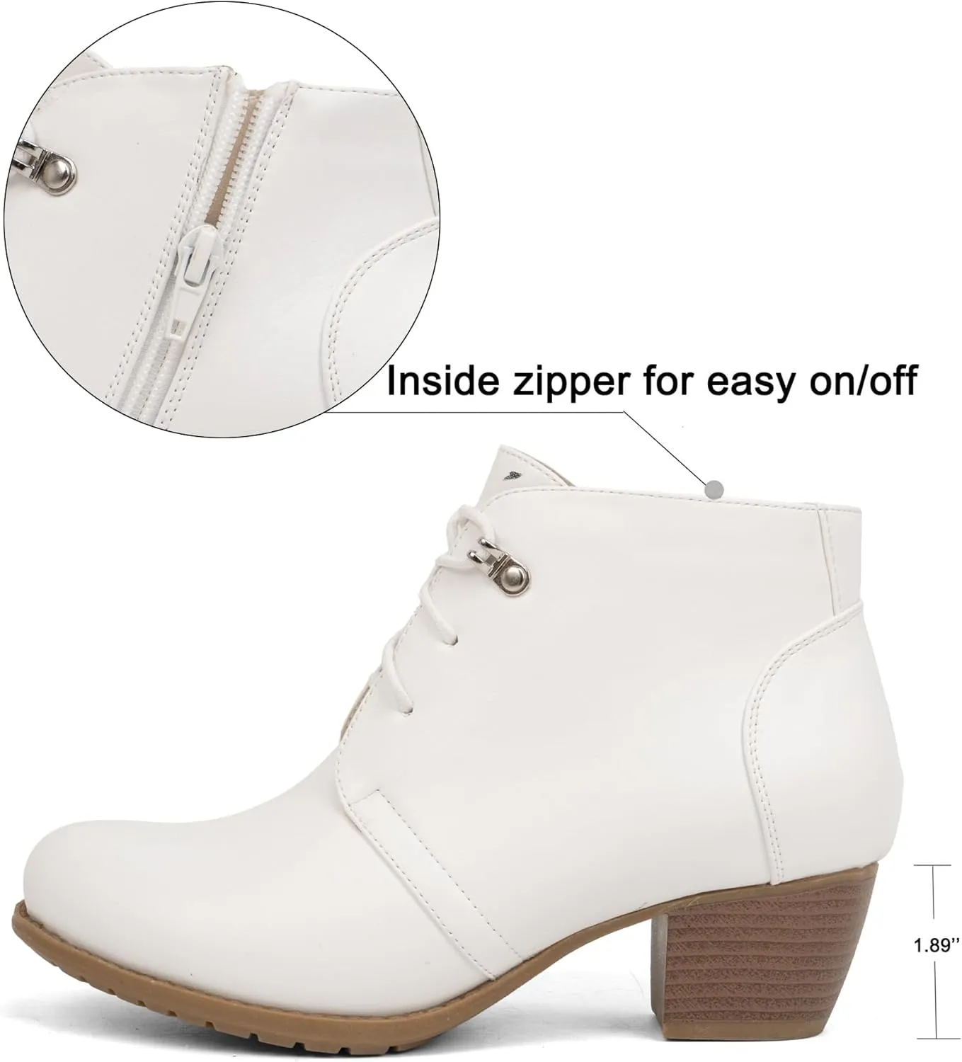 VJH confort Women's Ankle Boots,Lace-up Round Toe Comfortable Low Heel Dress Booties with Side Zipper